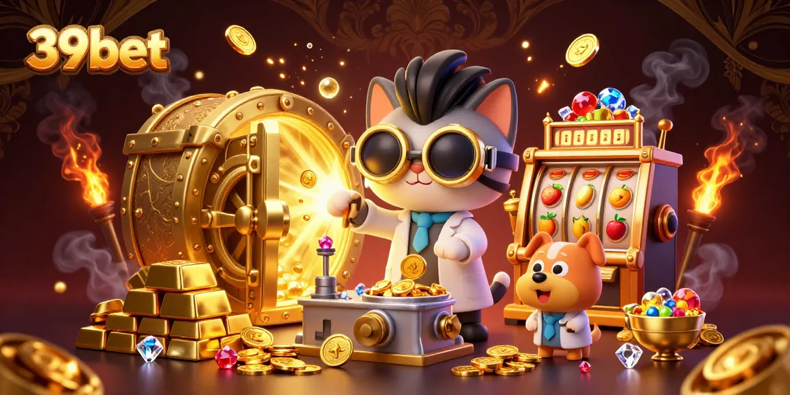 Engage with exciting gaming experiences at 39bet featuring gold treasures and animated characters in a vibrant casino scene.