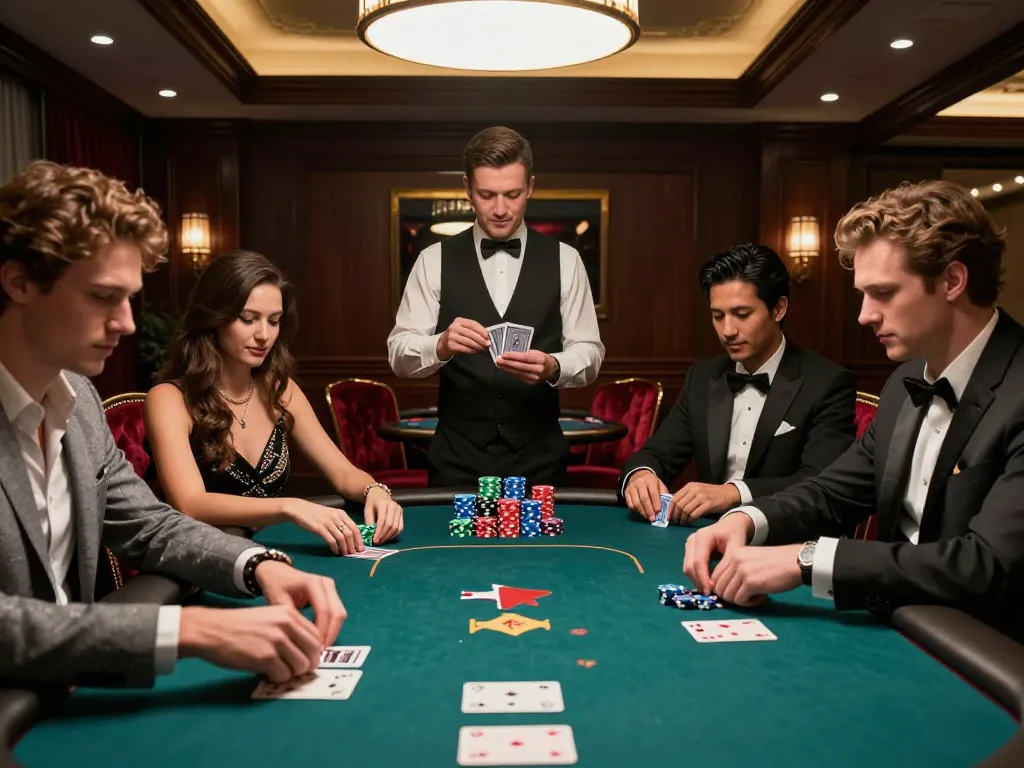 RIK VIP poker players strategizing during a high-stakes game in an upscale casino setting.