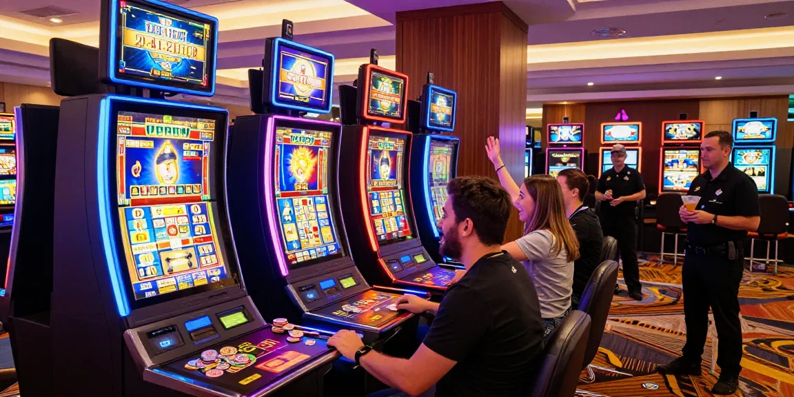Exciting scene of players enjoying slot games at a vibrant casino floor.