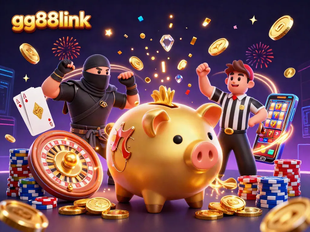 Experience thrilling delights at gg88link with a dynamic casino scene featuring lucky gaming elements.