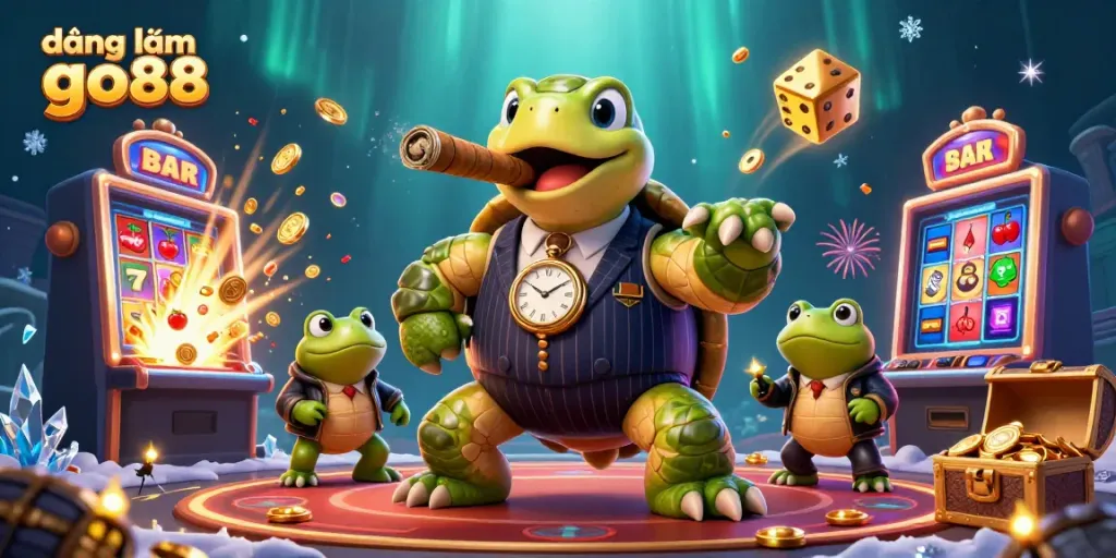 Experience the excitement of playing slots at đăng nhập go88 with vibrant casino imagery and dynamic characters.