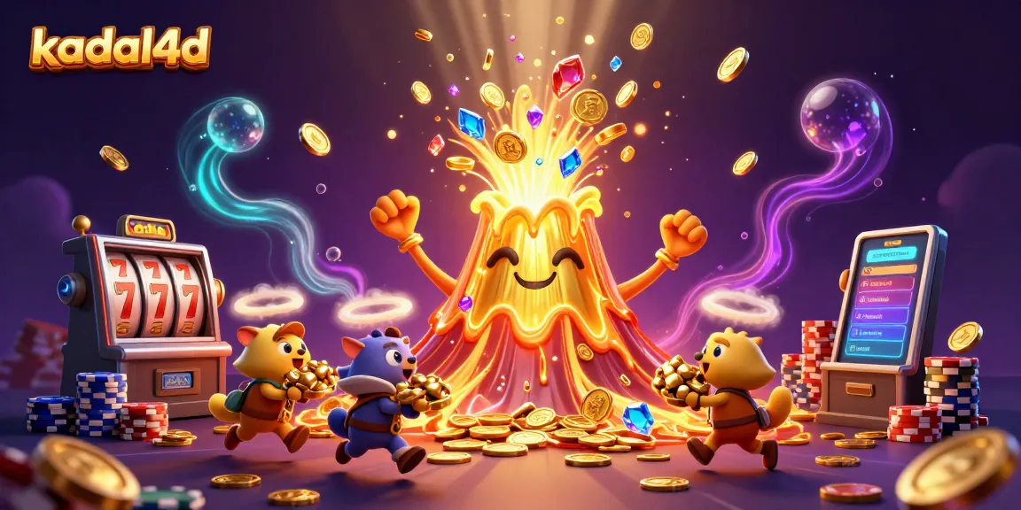 Kadal4d menampilkan gambar slot dengan huruf keberuntungan dan banyak uang emas.
