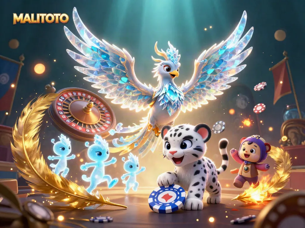 Engage with MALITOTO's thrilling casino atmosphere featuring a captivating ice phoenix and poker elements.