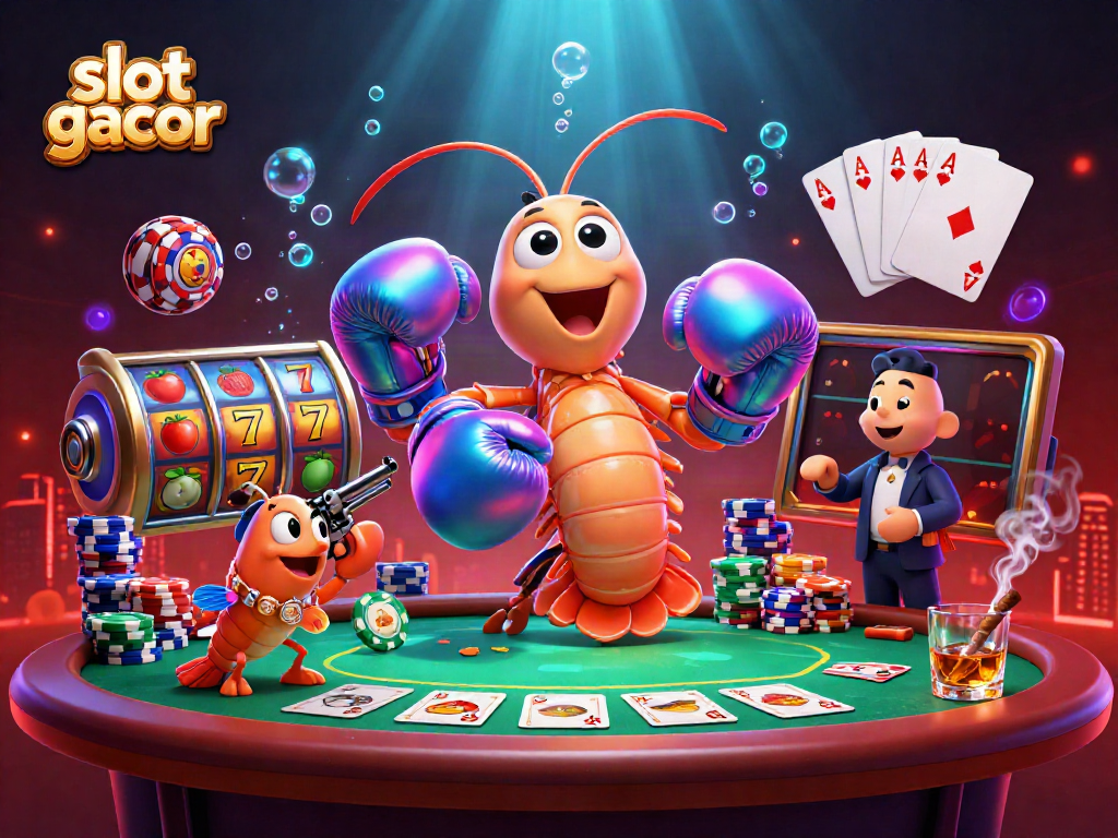 Slot gacor menarik perhatian pemain dengan ilustrasi 3D lumba-lumba dan elemen kasino yang memukau.