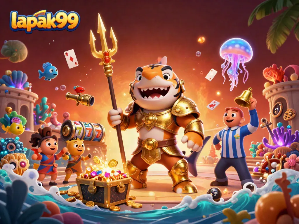 Engage with lapak99's vibrant 3D casino adventure featuring a gladiator shark and riches!