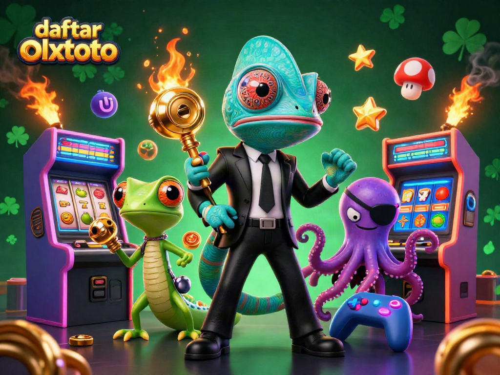 Daftar olxtoto saat memainkan slot seru dengan karakter kartun 3D di latar belakang kasino.