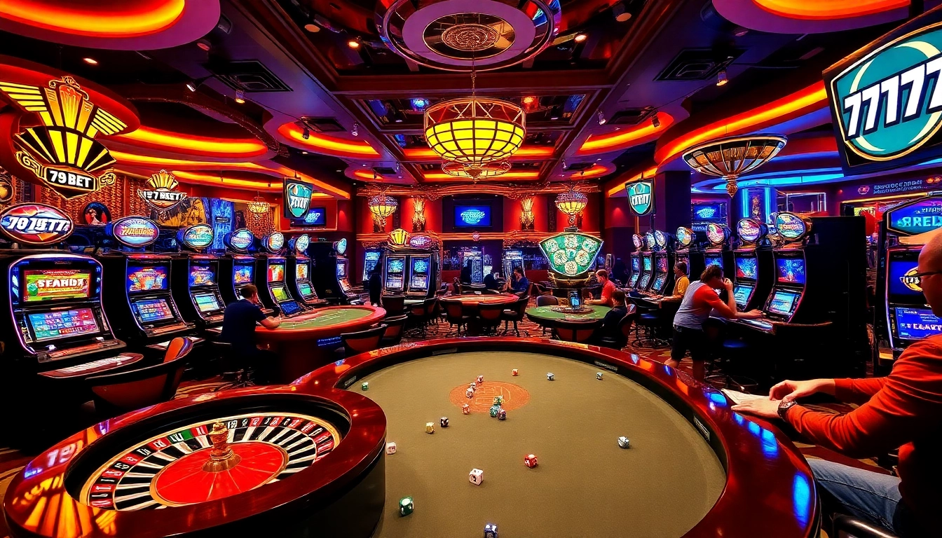 Experience the excitement at 789 BET casino with vibrant slot machines and eager players.