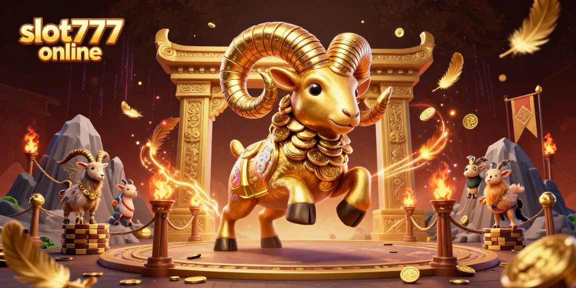 Experience excitement with slot777 online as the golden ram charges through a dynamic casino scene.