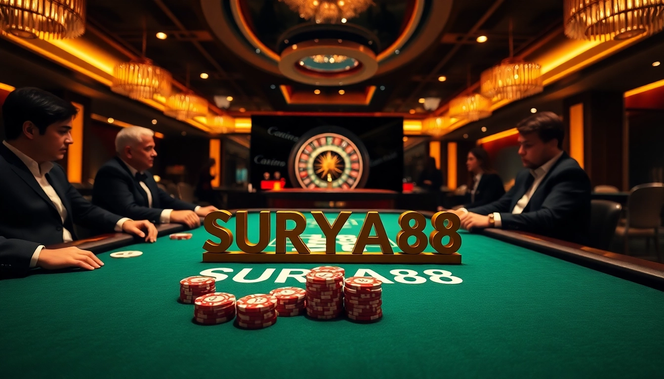 SURYA88 offers an exciting poker scene with vibrant cards and glimmering chips.