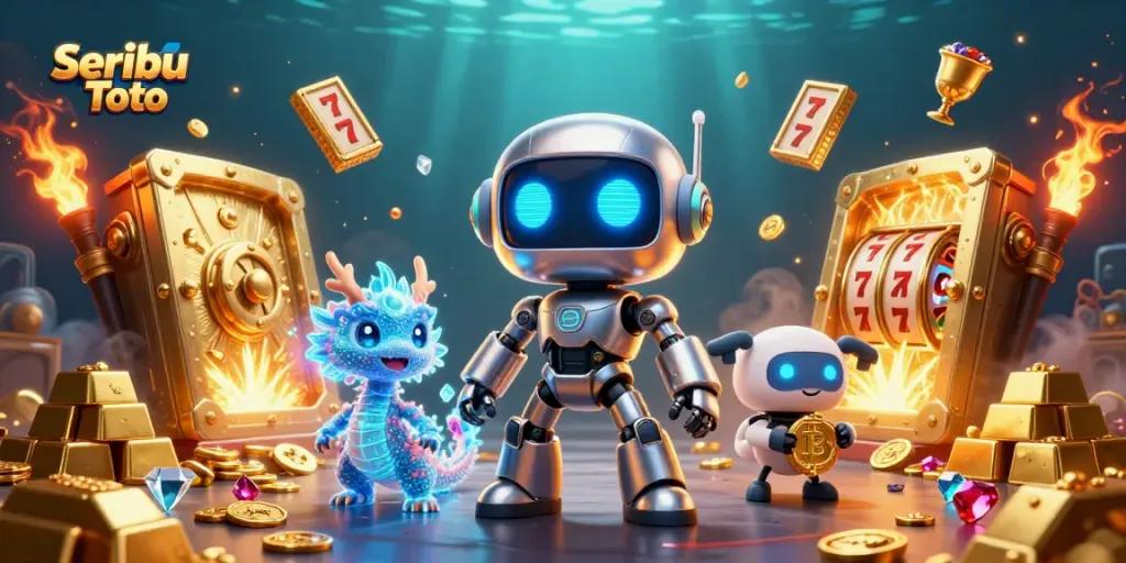 Join Seribu Toto’s thrilling adventure in this vibrant, action-packed casino illustration.