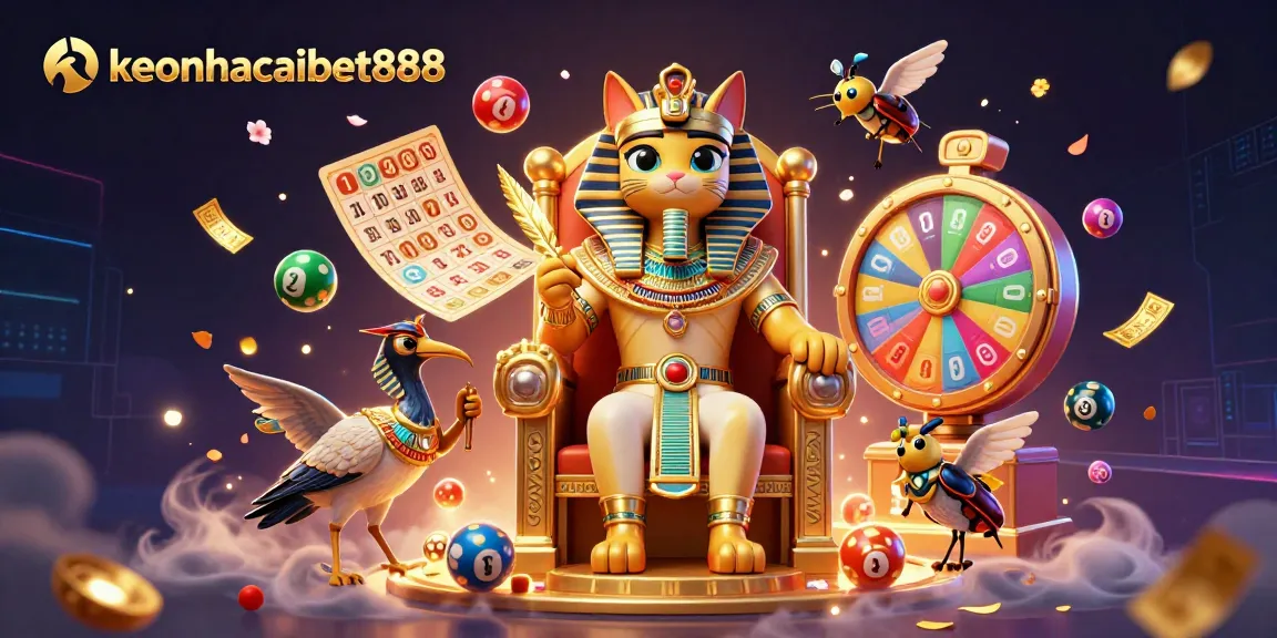 Experience the excitement of keonhacaibet888 with a vibrant 3D casino scene featuring lottery elements.