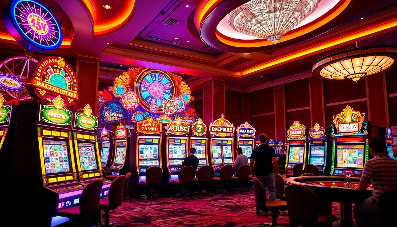 Players enjoying the excitement at jagoan86 slot machines in a luxurious casino environment.