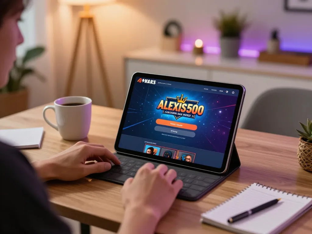 Pengaturan game online yang menarik saat pemain masuk ke alexis500 dengan tablet, menyoroti strategi rumah.