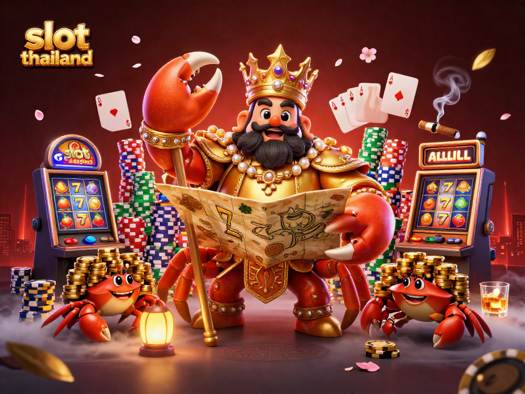 Experience exciting wins at slot thailand with the golden crab emperor amid vibrant gambling elements.