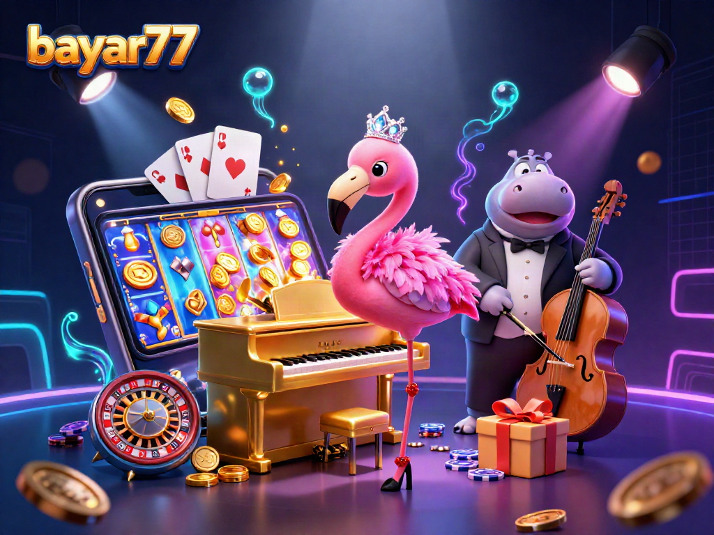 Bayar77 menampilkan pengalaman kasino dengan penyanyi flamingo dan pemusik hippo yang seru.