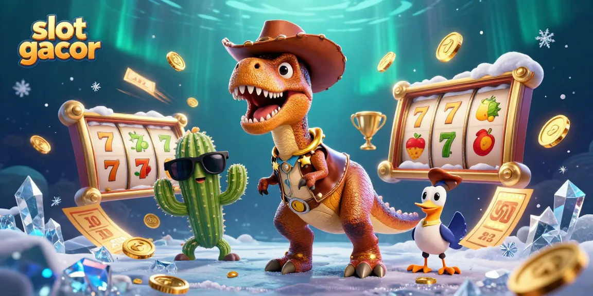 Slot gacor menghadirkan suasana kasino yang seru dengan dinosaurus cowboy dan karakter unik lainnya.
