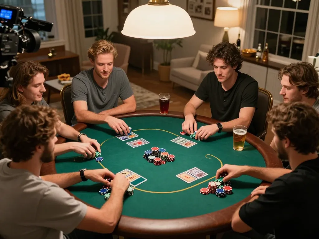Malam poker Sepuhplay bersama teman-teman bermain Texas Hold'em, suasana dinamis strategi dan kompetisi