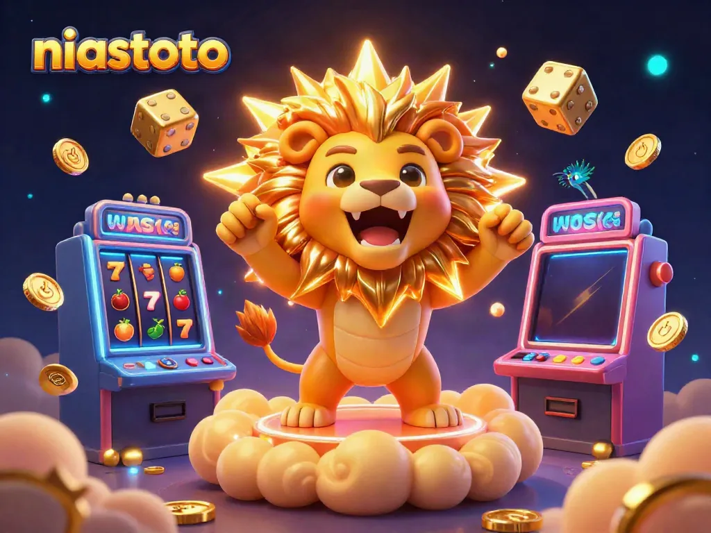 Gambarlah niastoto dengan singa raja kasino dan elemen slot berkilauan untuk pengalaman bermain yang menyenangkan.
