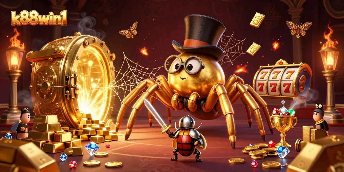 Experience an enchanting game with k88win1 featuring a giant golden tarantula and treasures.