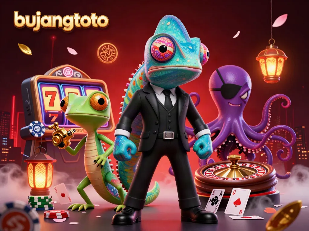 Engaging scene with bujangtoto's characters amidst lively casino elements, capturing the thrill of online gaming.