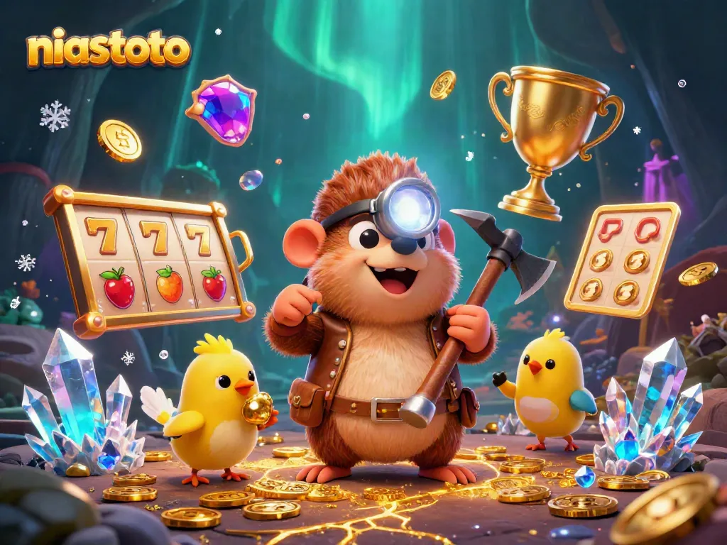 Gali harta karun di niastoto dengan pelombong dan canary berkilau di kasino.