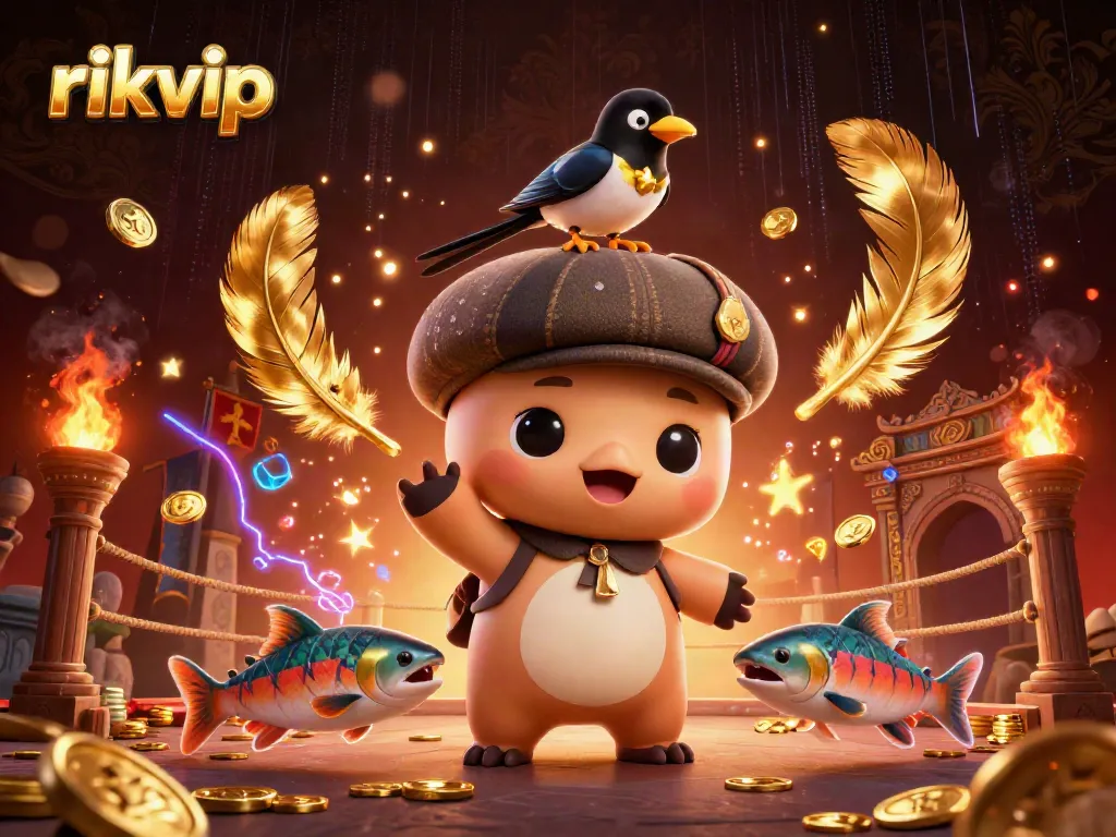 Experience gaming excitement with rikvip while playful characters and casino elements intertwine.