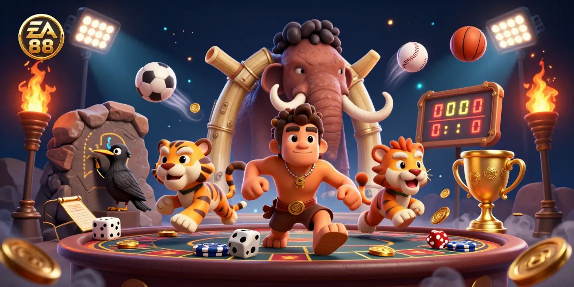 Experience exciting gaming action at EA 88's prehistoric casino with cartoon characters and sports elements!