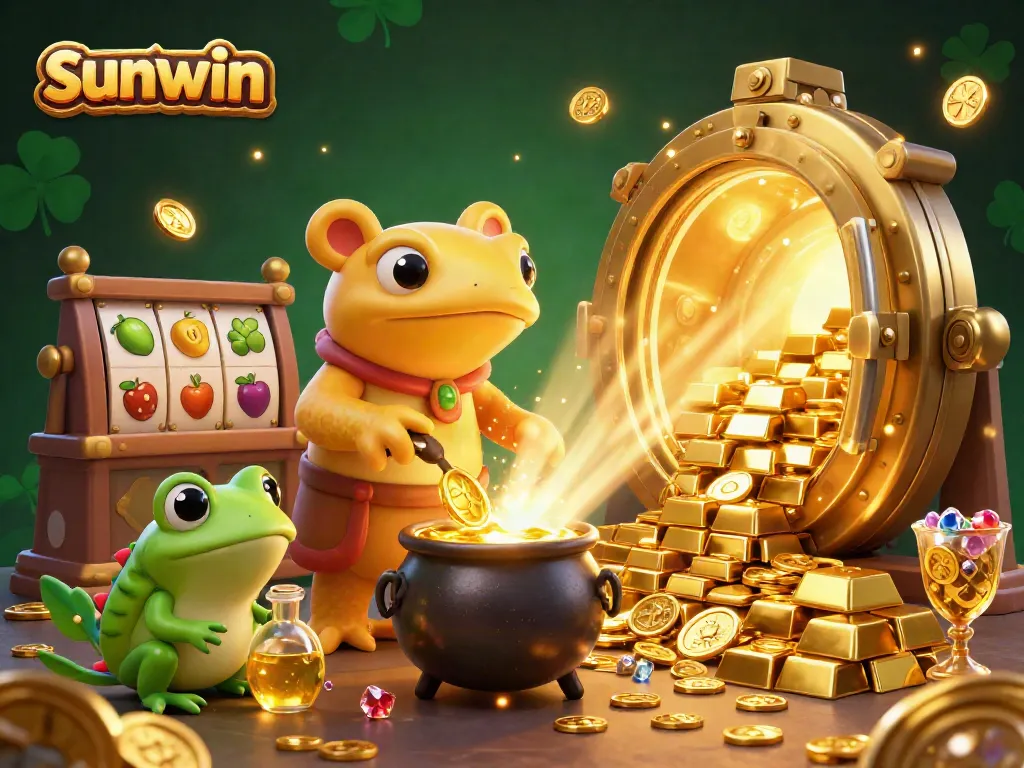 Engage with sunwin casino adventures featuring a vibrant alchemist scene with gold and sparkling treasures.