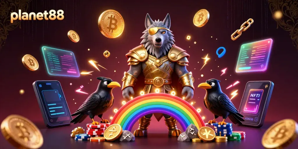 Experience thrilling gaming adventures with planet88 in this vibrant casino-themed illustration.