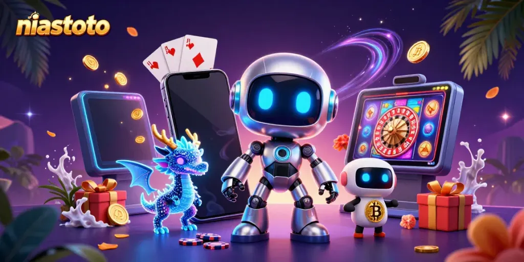 Experience niastoto's exciting online gaming world with dynamic 3D characters and vibrant casino elements.