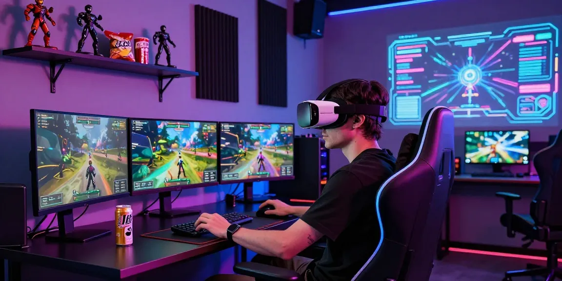 Pemain UE99 terlibat dalam permainan realitas virtual dengan suasana yang mendebarkan dan pencahayaan neon.