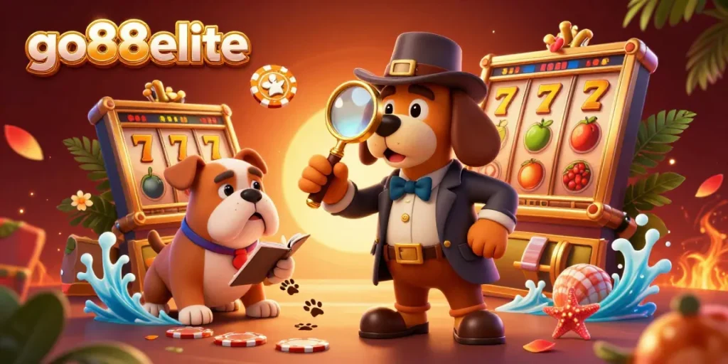 Engage in exciting gambling action at go88elite with vibrant slot reels and golden poker chips.
