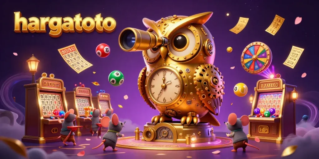 Engage with hargatoto's vibrant casino scene full of interactive lottery elements and animated characters.