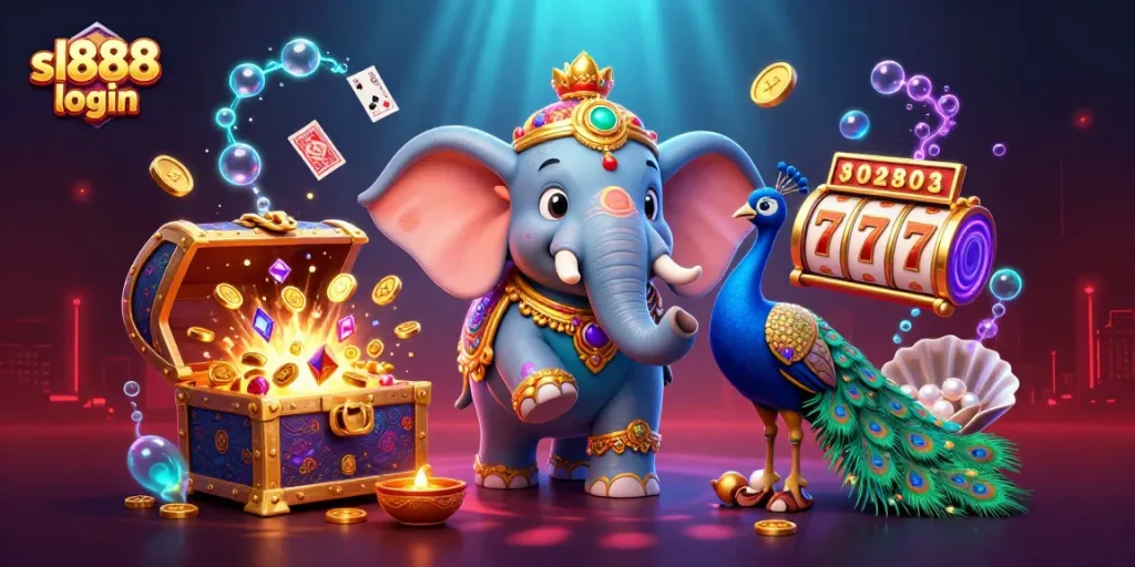 Experience sl888 login with vibrant characters and colorful casino elements, ensuring a winning gaming journey.