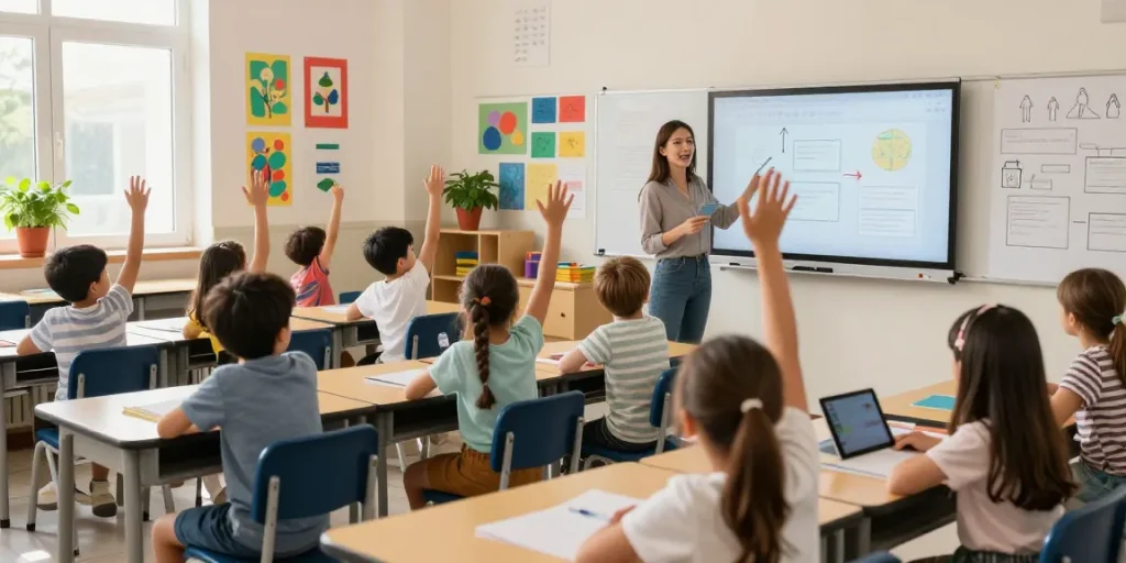Students participating in a vibrant classroom focusing on link slots in educational content.