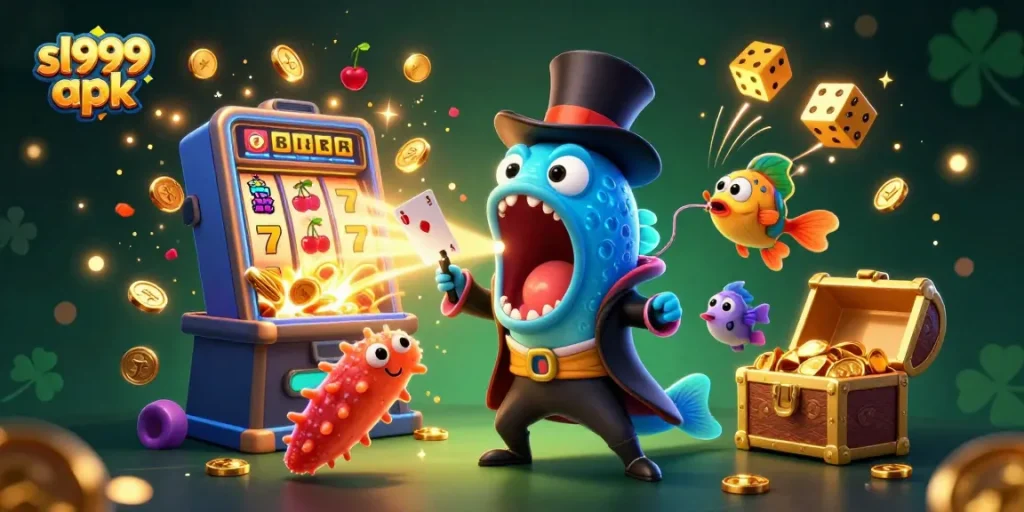 Experience the magic of sl999 apk with a 3D illustration of a unique underwater casino scene
