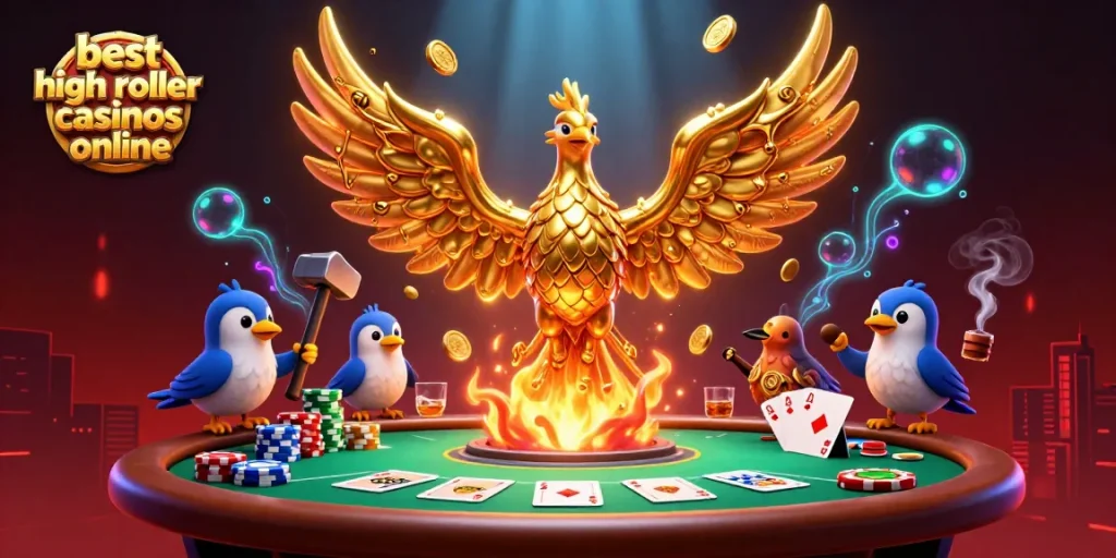 Discover high-stakes gaming with the best high roller casinos online in this vibrant illustration.