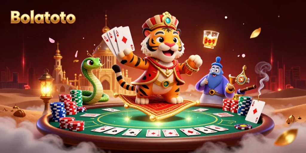 Experience the thrill of Bolatoto with a vibrant Arabian-themed casino scene.